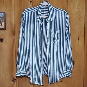 Maurices white & Gray Striped Button Down Blouse 1